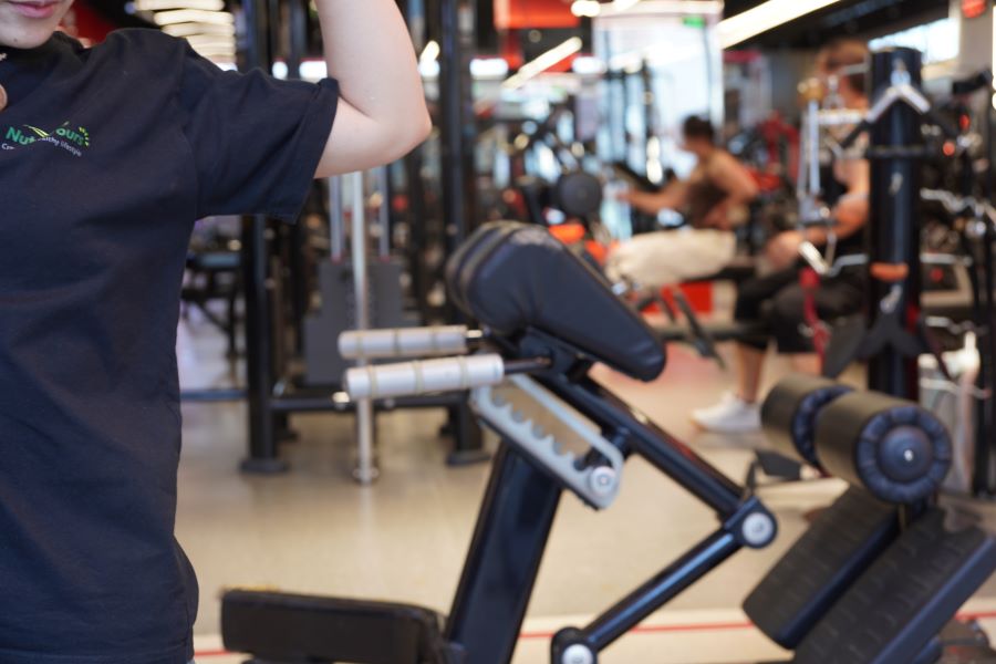 Employees working out at the on-site gym